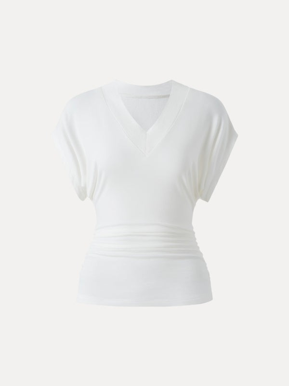OGL LiteWarm Semi-sheer Lyocell Cashmere Blend V-neck Short Sleeve Side Ruched